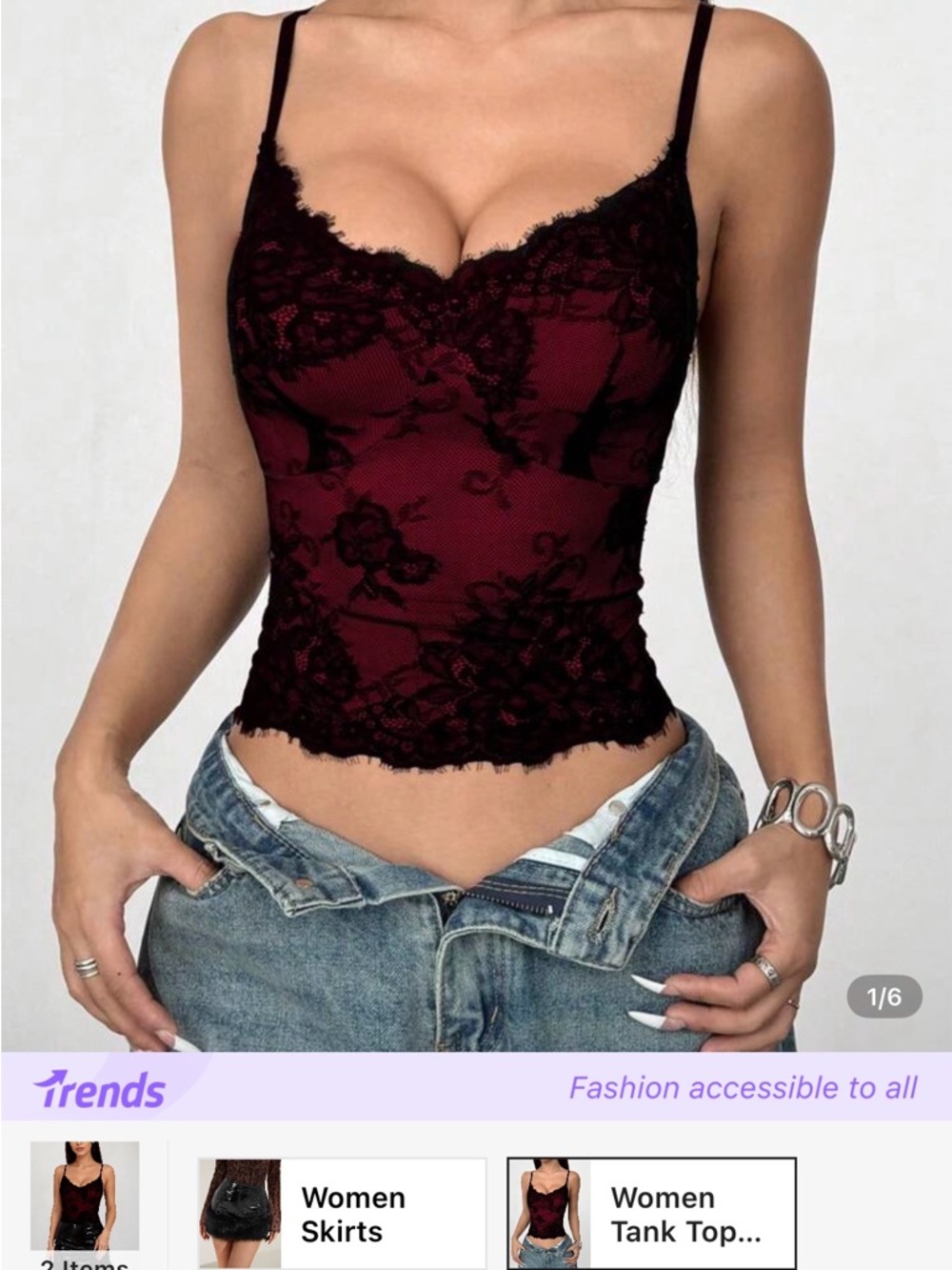 SHEIN Black & Burgundy Lace-Trim Camisole